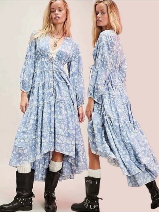 Free People Dresses & Skirts - Free People Pappiet Midi Dress in Bluebell Combo Size Large